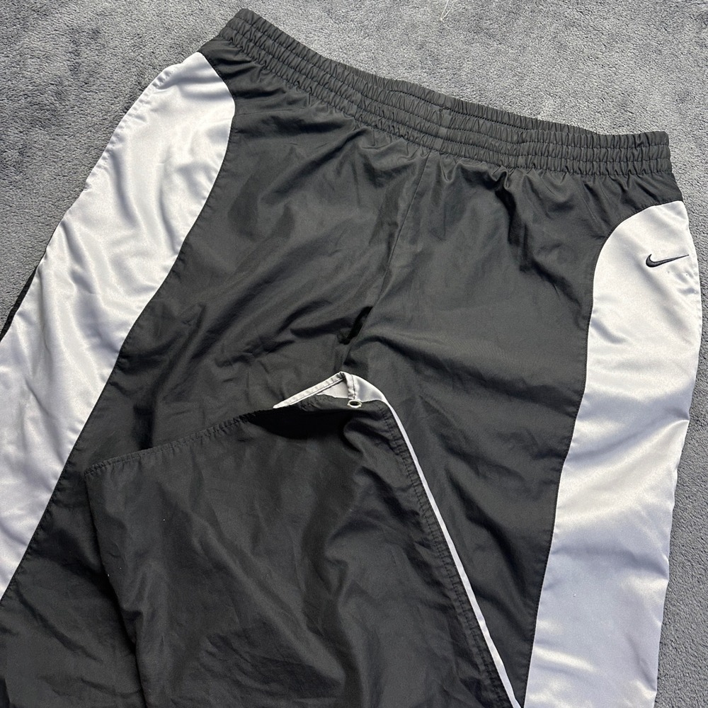 Y2K Nike Track Pants Size Large Black Silver Colorblock Swoosh Lined Joggers